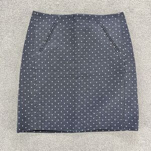 LOFT Skirt Womens 0 Navy Blue White‎ Polka Dot Mini Pencil Straight back zip